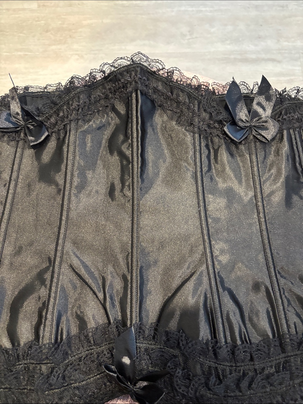 Black Lace-Trim Satin Bustier Corset by